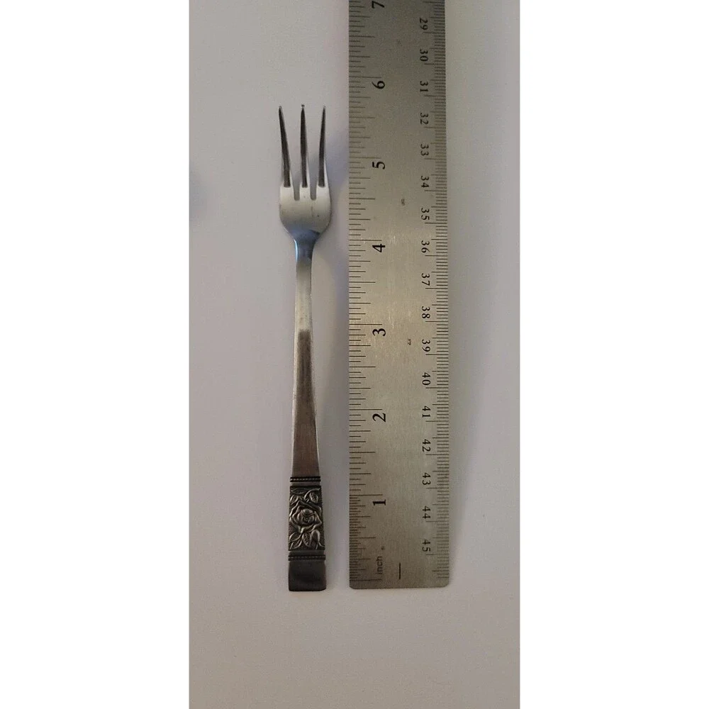 Set of 8 VTG National Stainless Laureen Rose Cocktail Forks Stainless Flatware